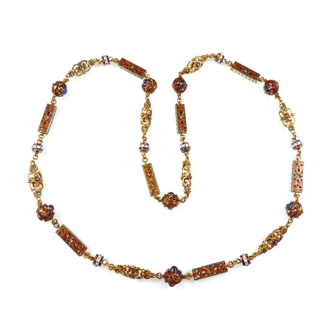 Gold, enamel and gem set renaissance revival chain necklace, of &#39;Holbeinesque&#39; design, | MasterArt